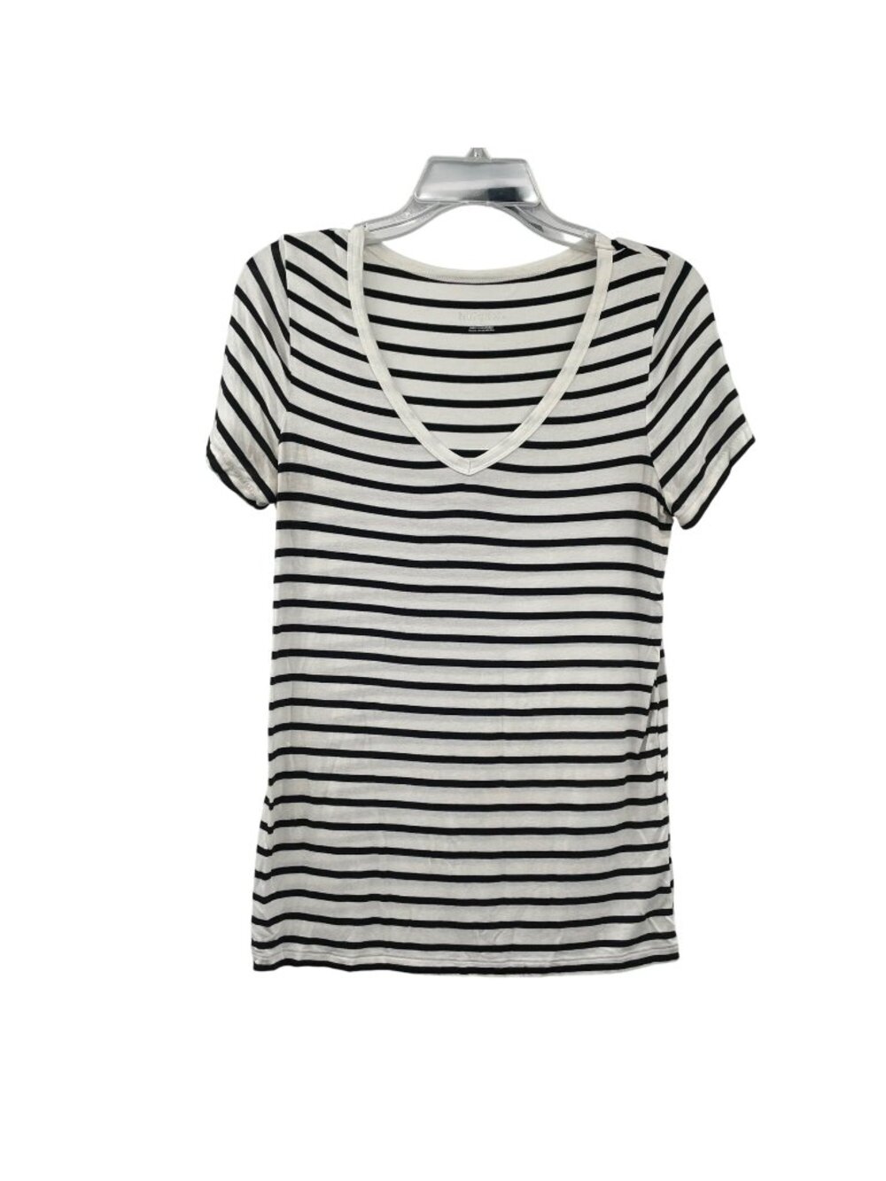 Merona Womens Striped V-Neck T-Shirt Black/White SIze Small